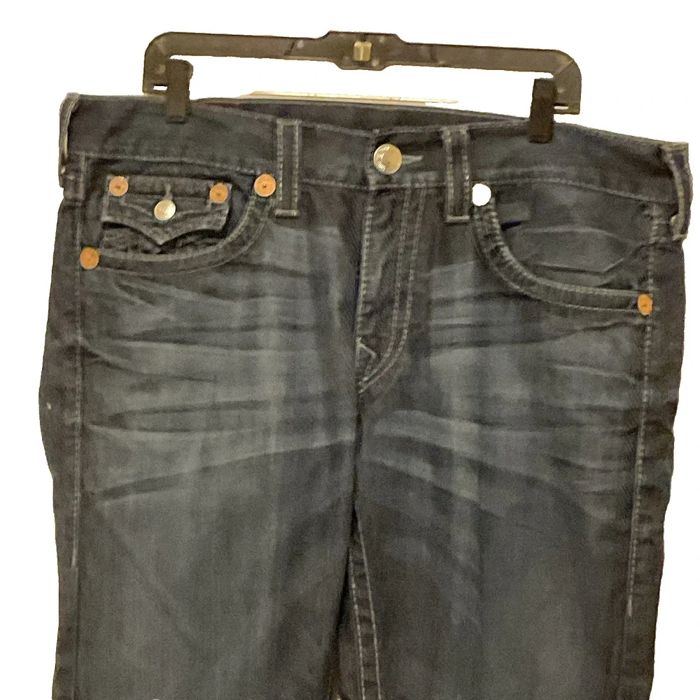True Religion Ricky Jeans Mens‎ Seat 34 Big T Thick Stitch Blue